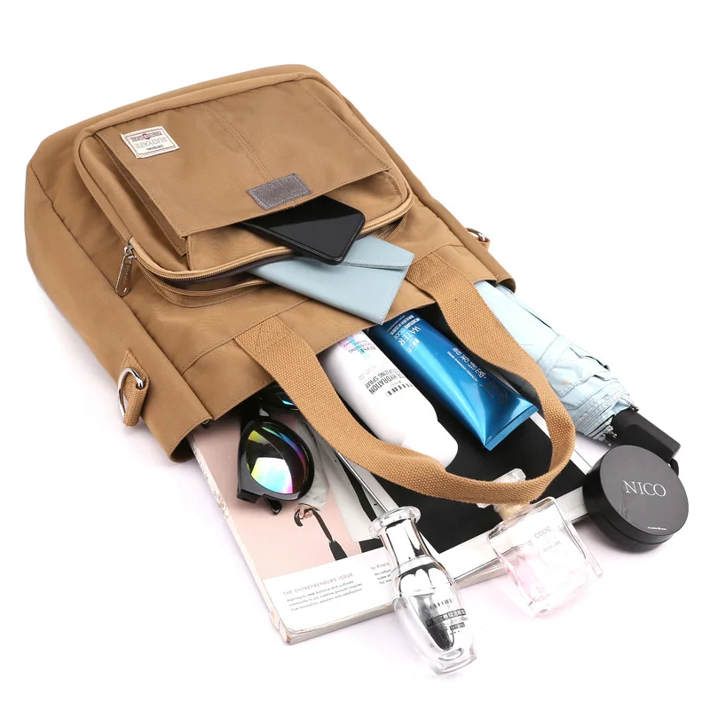 Women's Shoulder Crossbody Handbag Simple Solid Color Large Capacity Nylon Zipper Multilayer Waterproof Travel Carry-on Bags