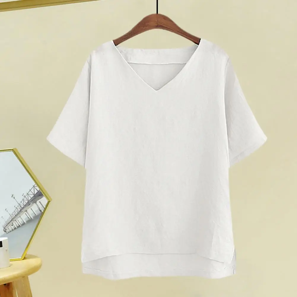 Летняя Повседневная футболка с V-образным вырезом коротким рукавом топ