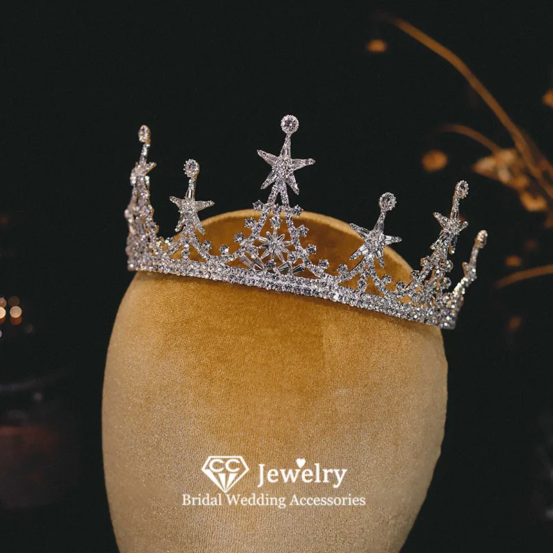 CC корона в форме звезды свадебный аксессуар для волос женская одежда для волос обручальное украшение свадебный головной убор 100% тиара ручной работы с кристаллами AN286
