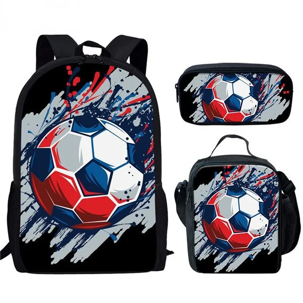

3Pcs Creative Football Print School Bag Set for Teenager Boys Girls Student Daily Casual Campus Backpack Lunch Bag Pencil Bag
