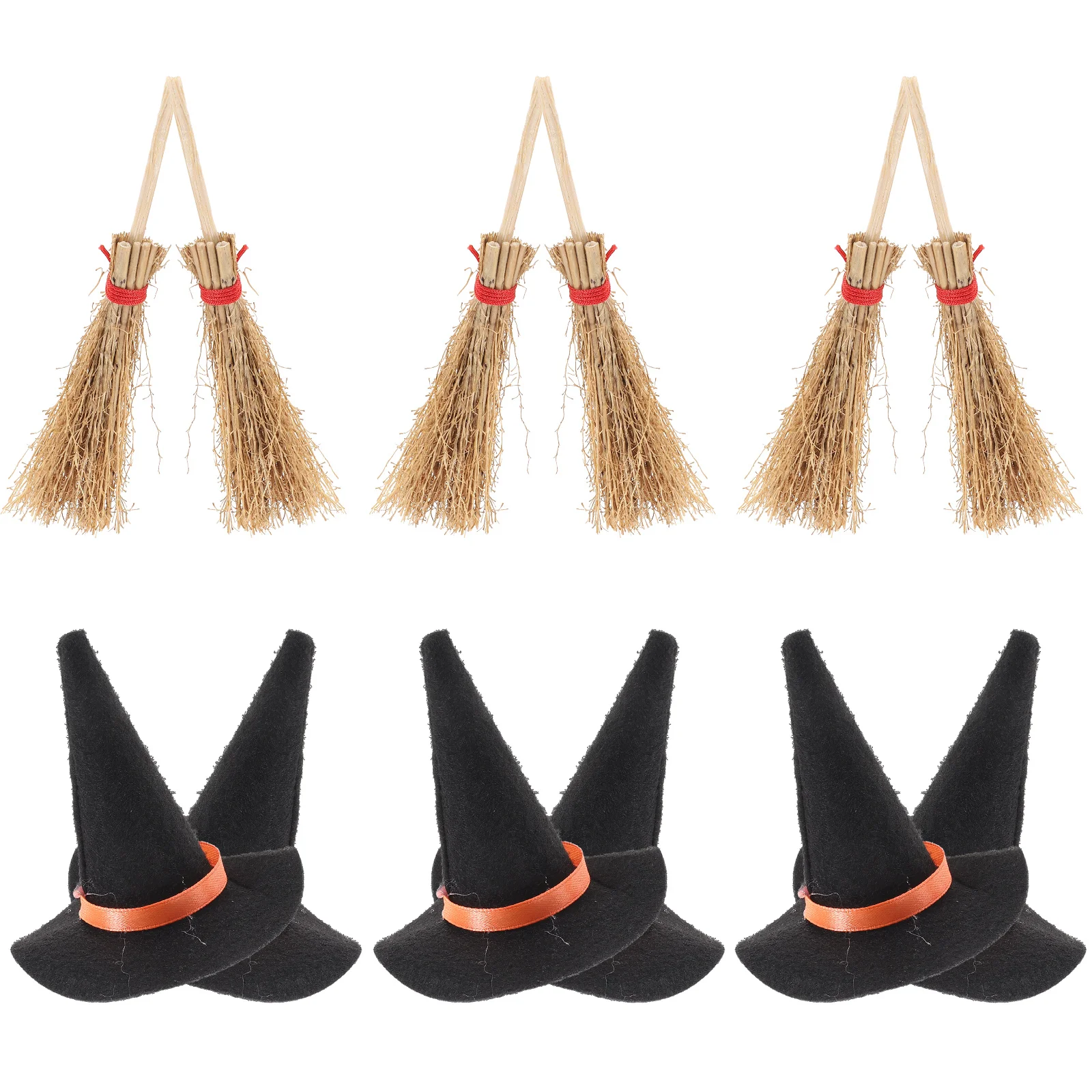 

12 Pcs Halloween Decor Mini Witch Hat Miniature Broom Tiny Hats Dolls Small Decoration Wood