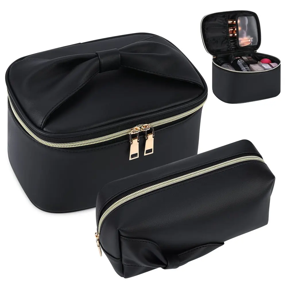 

Makeup Bag 2 Pcs Cosmetic Bag Waterproof Large Make Up Bag for Travel Bow-Knot Storage Bag Portable Cosmetic Pouch Makeup Brush