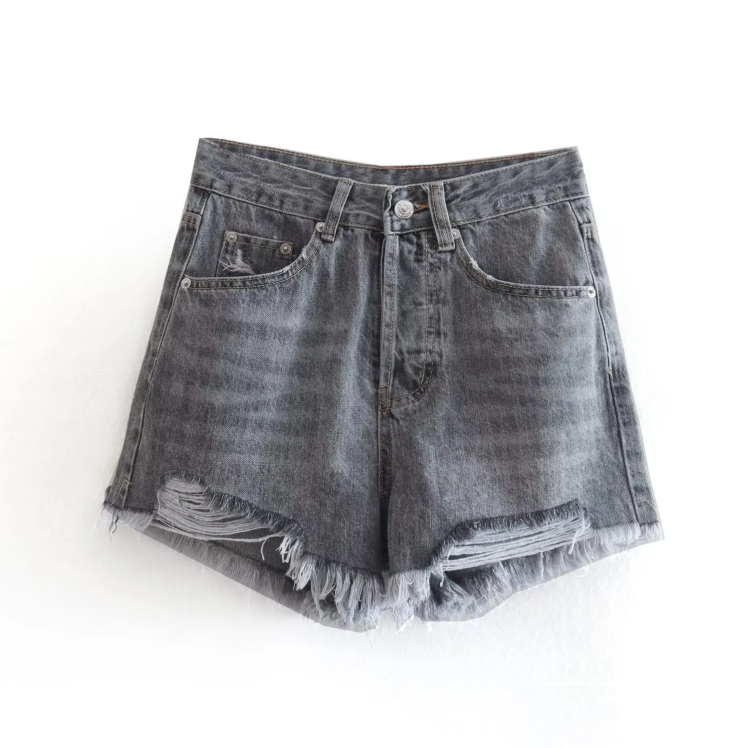 Dave&Di Summer Pure Cotton Girls High Street Frayed Distressed Denim Mom Fashion Shorts Women Casual Bermuda