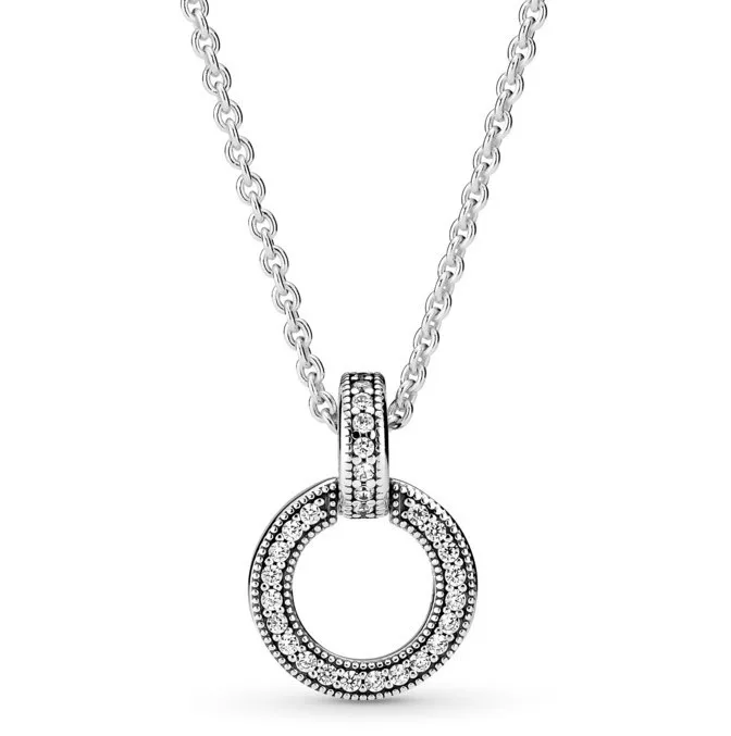 

Authentic 925 Sterling Silver Moments Double Circle Pendant With Crystal Necklace For Women Bead Charm Diy Fashion Jewelry