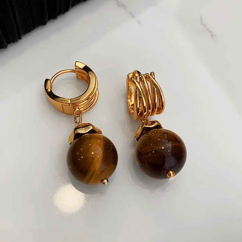 Дворцовые винтажные серьги с натуральным тигровым глазом и камнем для женщин