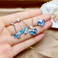 meibapj new style natural switzerland blue topaz gemstone jewelry set 925 pure silver 3 pieces suit wedding jewelry for women