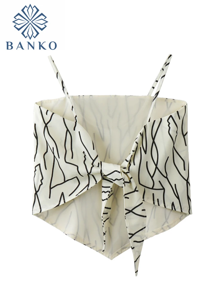 

Women Hot Sexy Lace Up Graphic Halter Print Vintage Harajuku Irregular Y2k Camisole Summer Crop Top 2023 Gyaru 2000s Aesthetic