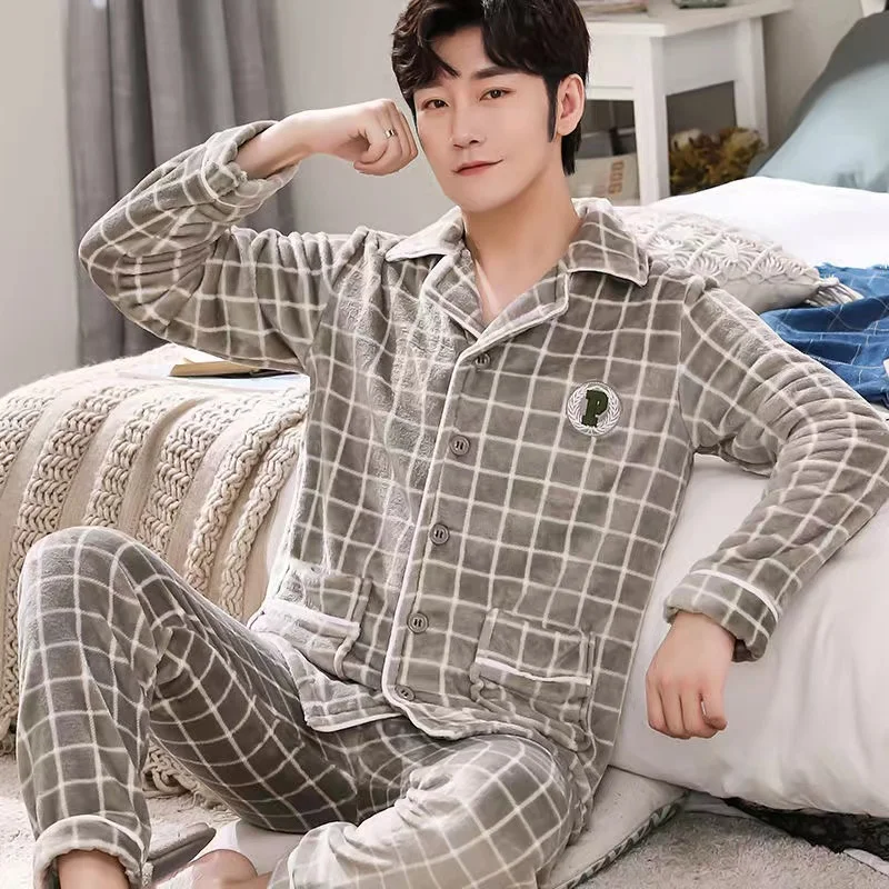 2022 New Flannel Pajama Sets For Men Long Sleeve Thick Warm Winter Soft Coral Fleece Male Sleepwear Ladies Home Clothes Pyjamas