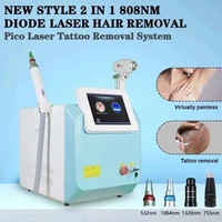 newest 2 in 1 q switch ndyag 755nm pico second laser tattoo removal 808 diode laser ice painless hair removal beauty machine