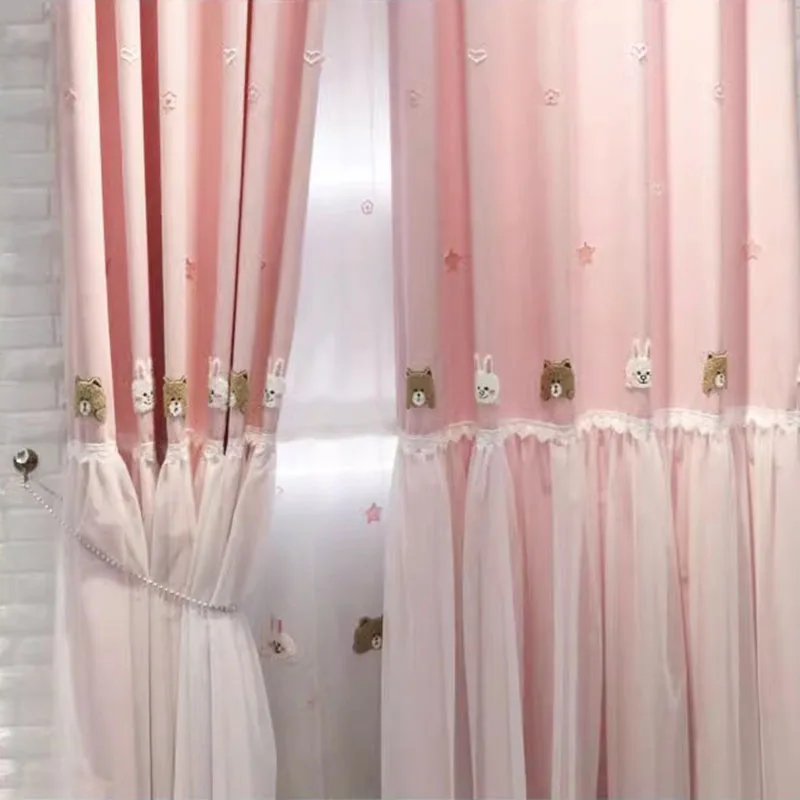 

Занавеска кружевная для девочек, мультяшный милый розовый кролик, готовая драпировка для детской комнаты, гостиной, занавеска на французск...