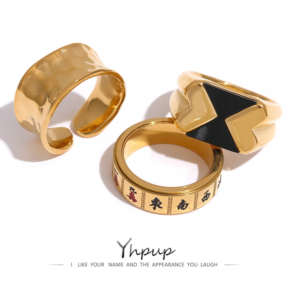 

Yhpup Creativo 316 Stainless Steel China Mahjong Charm Lucky Wealth Ring for Women 18k Gold Pvd Plated Statement Stylish Anillo