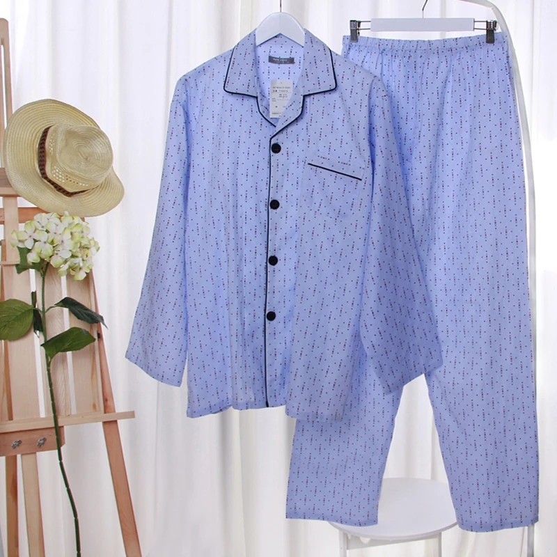 Sale! Men's Pajamas 100% Cotton Gauze Pajama Set Loose Soft Comfortable Sleepwear