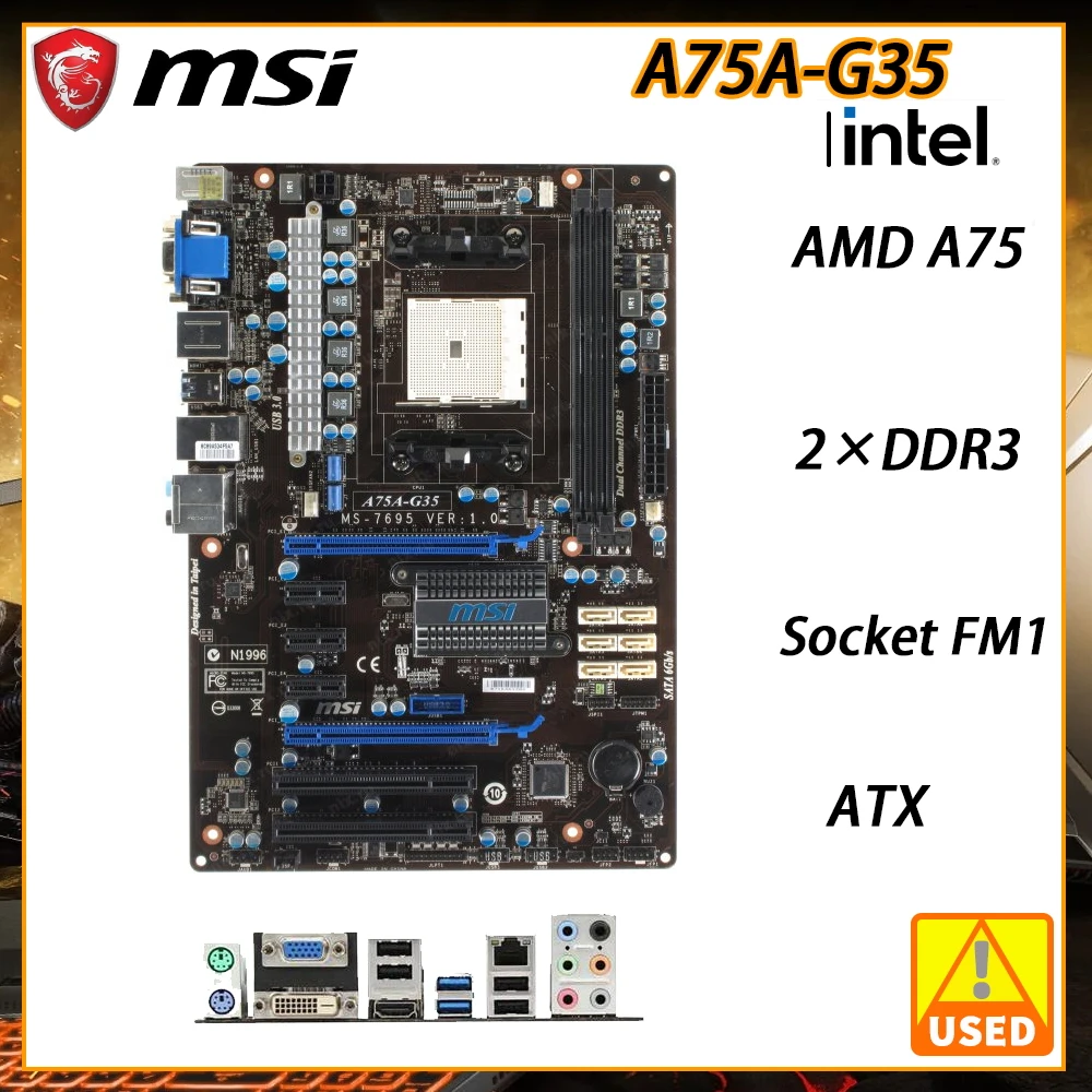 

MSI A75A-G35 Motherboard Adopts AMD A75 FCH chipset, Socket FM1 supports new AMD A8/A6/A4/E2 2×DDR3 16GB 2×PCI-E X16 6×SATA III