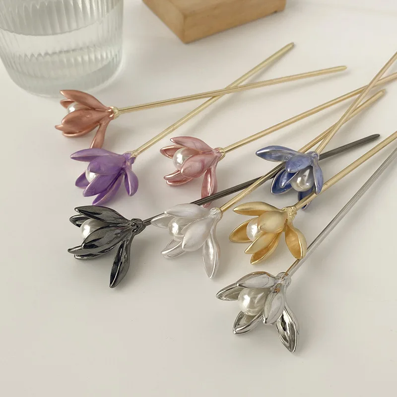 

Women Hairpin Retro Magnolia Hair Pins Pearl Hair Clips Ponytail Claw Clip Ornament Women Heawear Hair Accessories