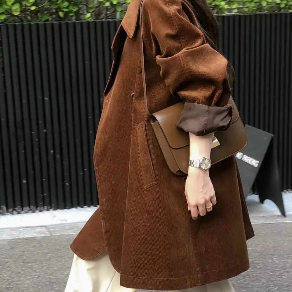 Осень-зима женский винтажный вельветовый длинный свободный плащ куртка