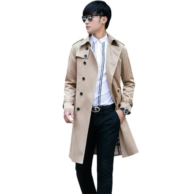 

Men'S Trench Coat Korean New Middle-Aged Youth Double Breasted Long Clothes Casaco Mas Jaquetas Masculina De Inverno Khaki