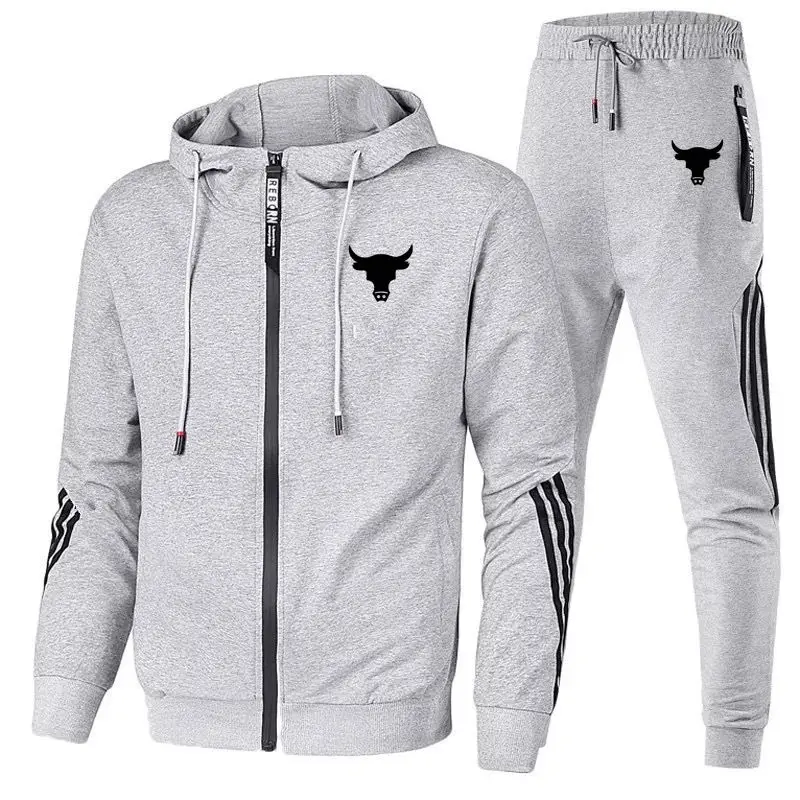 

Новый повседневный мужской спортивный костюм для путешествий Модный комплект из куртки на молнии с капюшоном и брюк мужской свитер с капюшоном 2023