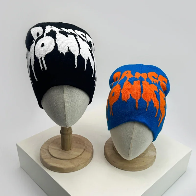 Осень и зима Новые вязаные шапки унисекс с надписью в стиле хип-хоп Цветные блоки
