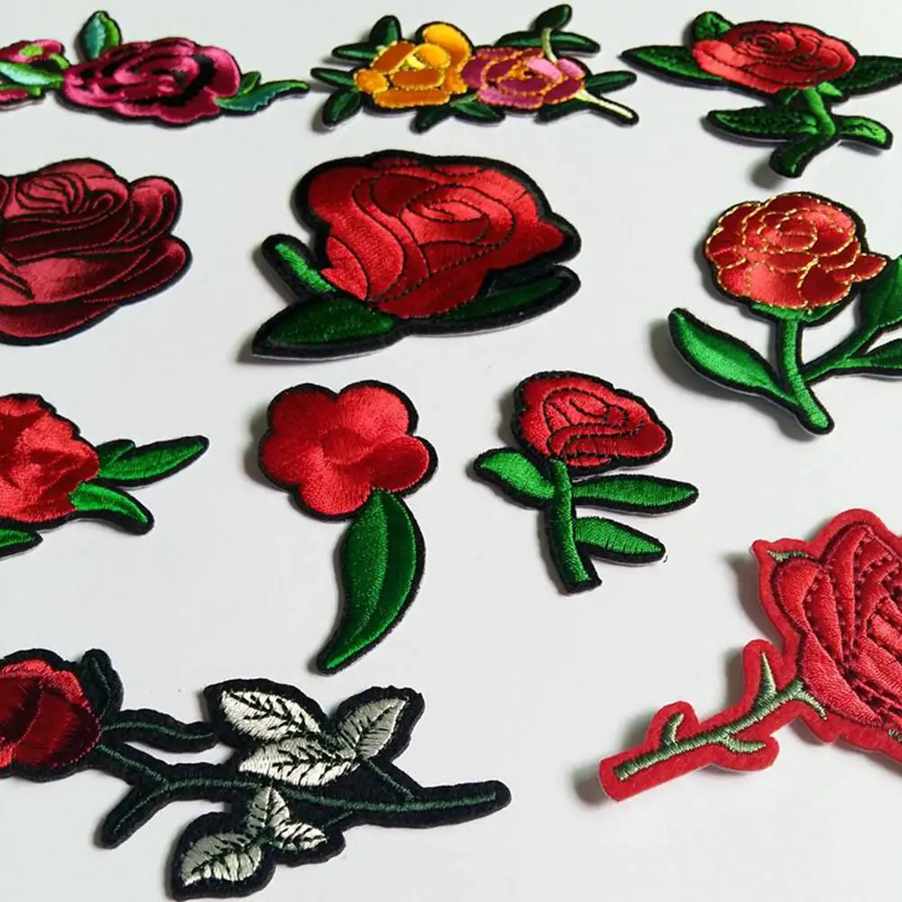 

Mixed 12PCs/lot Rose flower Patches For Clothing Patch Cactus Badge parches para chamarra DIY Clothes Jeans Applications