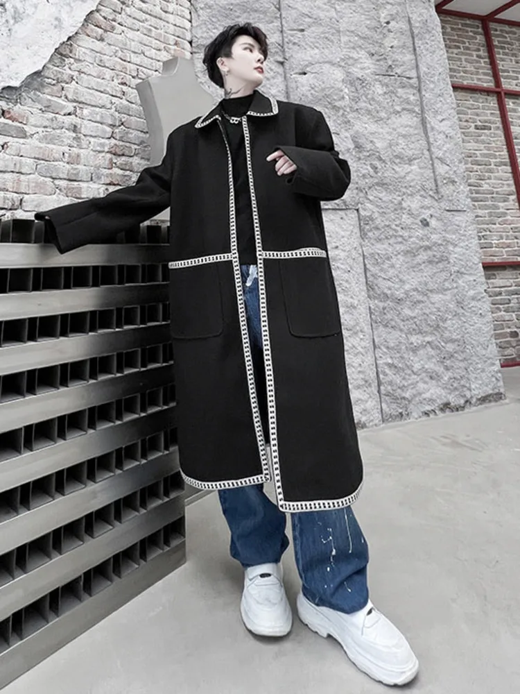 

SYUHGFA Korean Streetwear Lapel Woolen Jacket Men Clothing Loose Long Coat 2023 Autumn Fashion Casual Woolen Jacket For Male