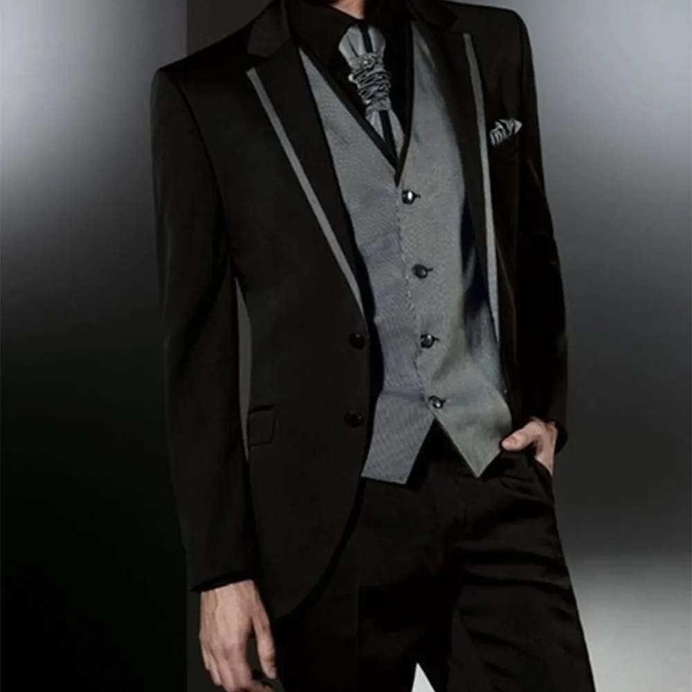 

2022 Latest Coat Pant Designs Italian Black Grey Men Suits Slim Fit Tuxedo 3 Piece Gentle Custom Groom Prom Suit Terno Masculino