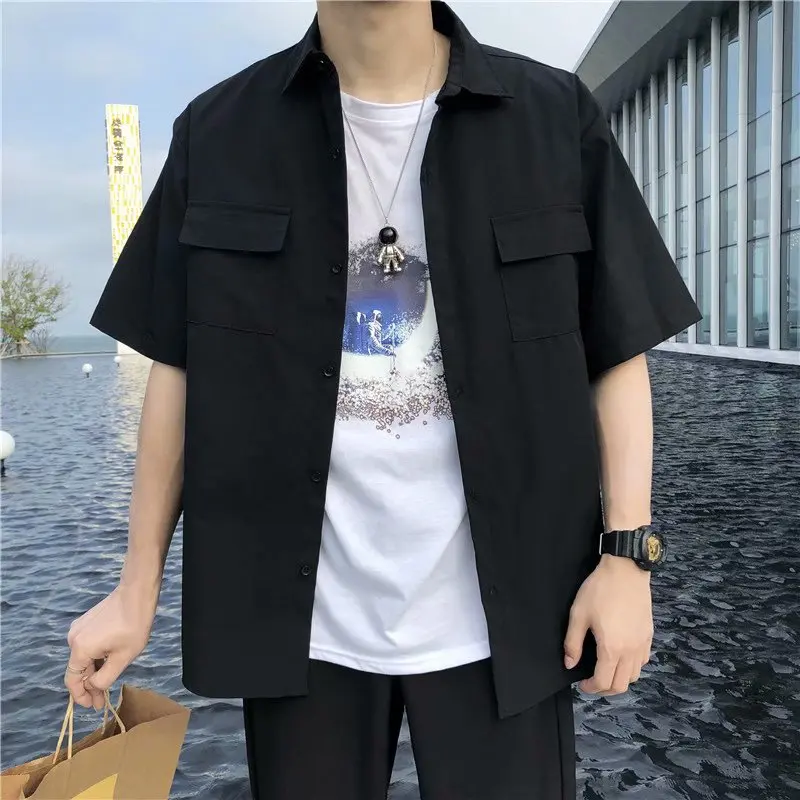 Shirts Men Cargo Male Fashion Handsome Color All-match Japanese Students Teens Clothes Camisa Masculina Popular Leisure Simply