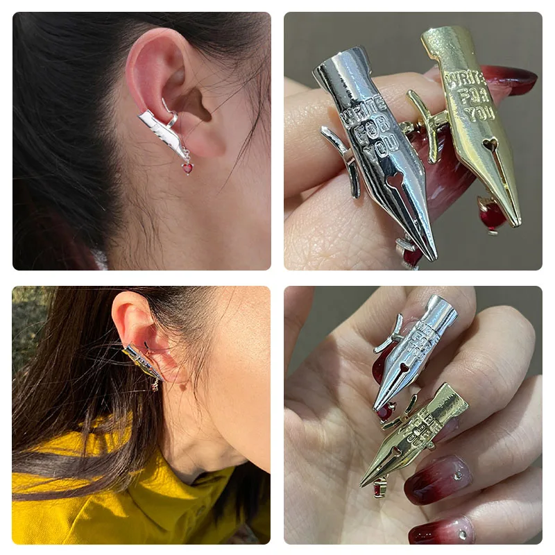 

1pc Unique Pen Shape Earcuff Gold Clip Earrings for Women Men No Piercing Pendientes Mujer Korean Fashion Jewelry 2022 New MS512