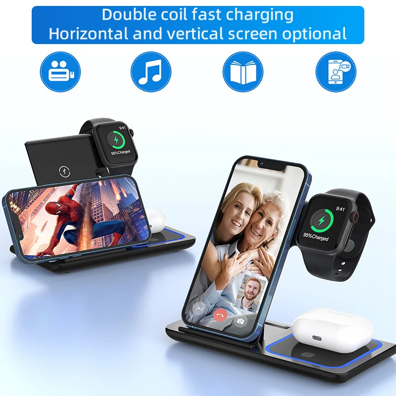 3 in 1 15W Wireless Charger Dock Qi Fast Charging For iPhone  Watch Samsung