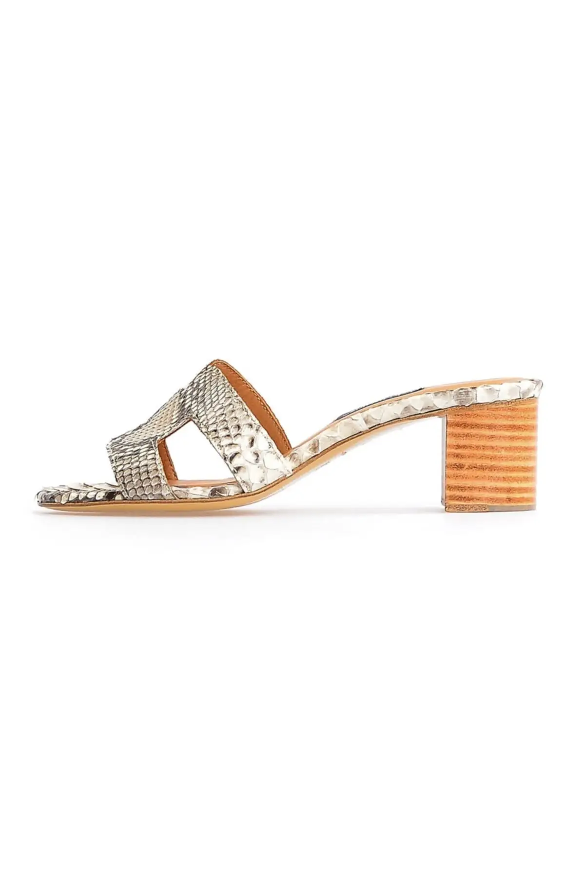 

Natural band detailed leather heels slippers