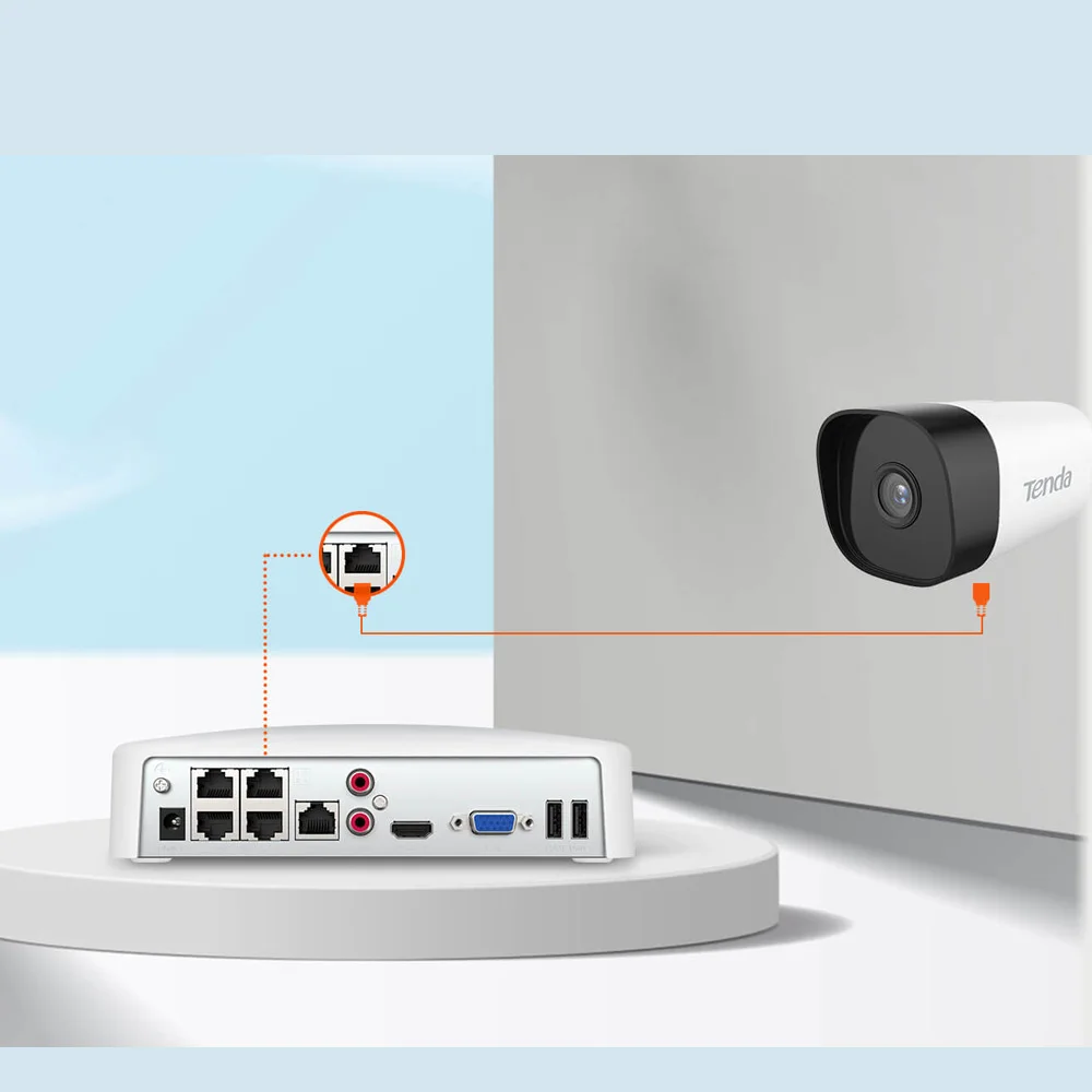 Продажа Сетевой видеорегистратор Tenda, 8 каналов, 4 канала, PoE, 4K, UHD, NVR, 250 м, на большие расстояния, H.265, сжатие видео, емкость 10 ТБ, приложение