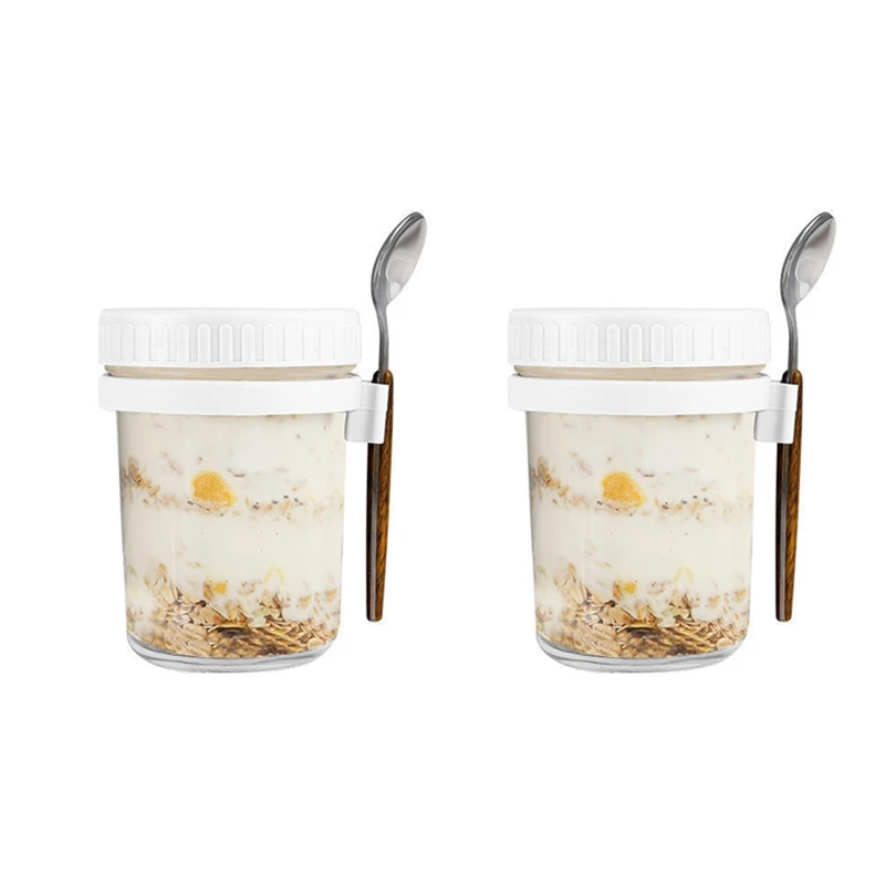 

Overnight Oats Jars, With Lid And Spoon,10 Oz Cereal, Milk, Vegetable And Fruit Salad Storage Container