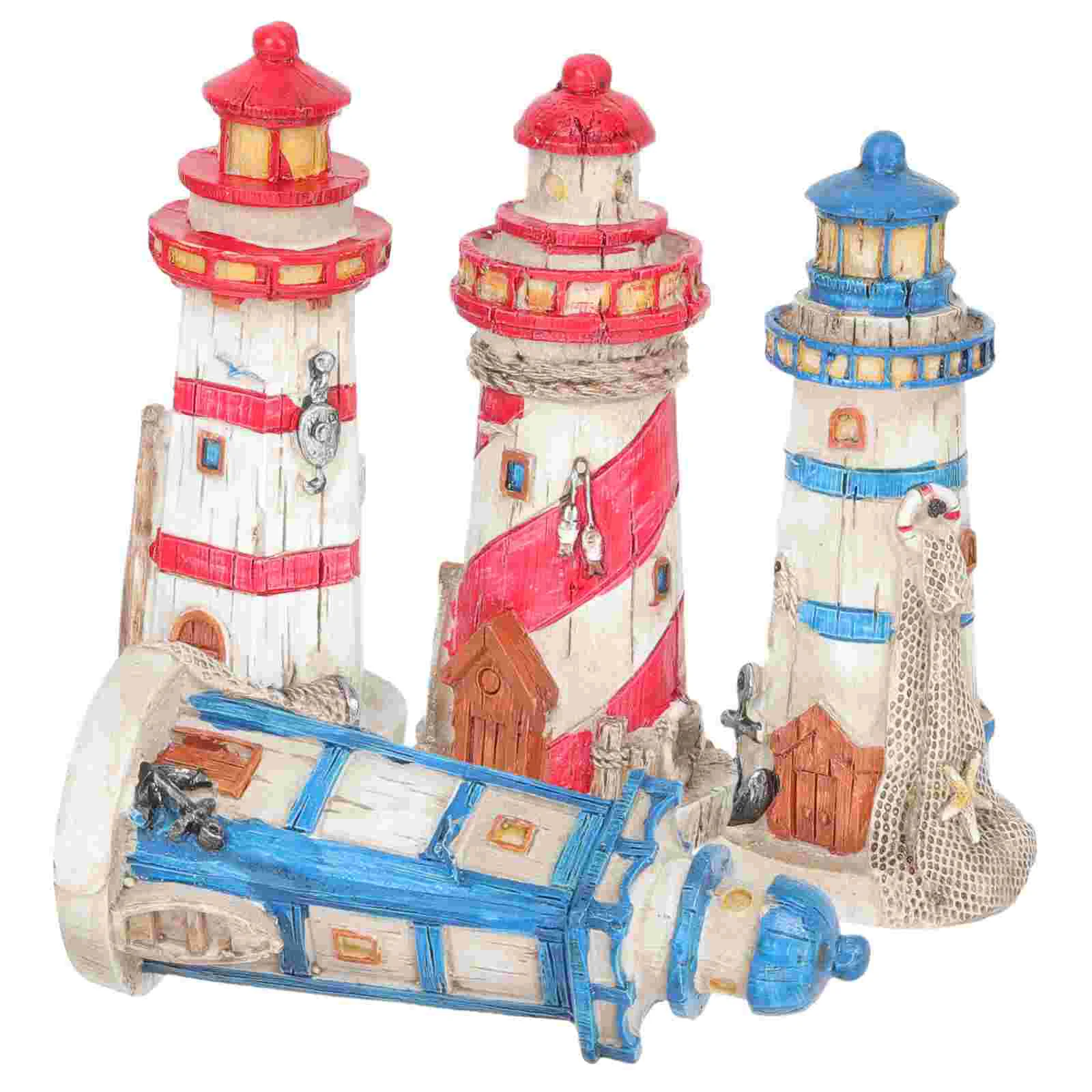 

4 Pcs Lighthouse Decorative Ornaments Mediterranean Style Home Crafts Resin Mini Desktop Adornment Ocean Model