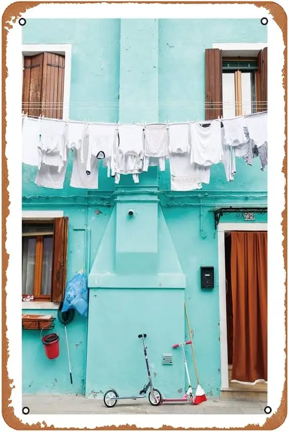 Бирюзовые стиральные металлические вывески Burano Decoracin винтажные жестяные 12x8