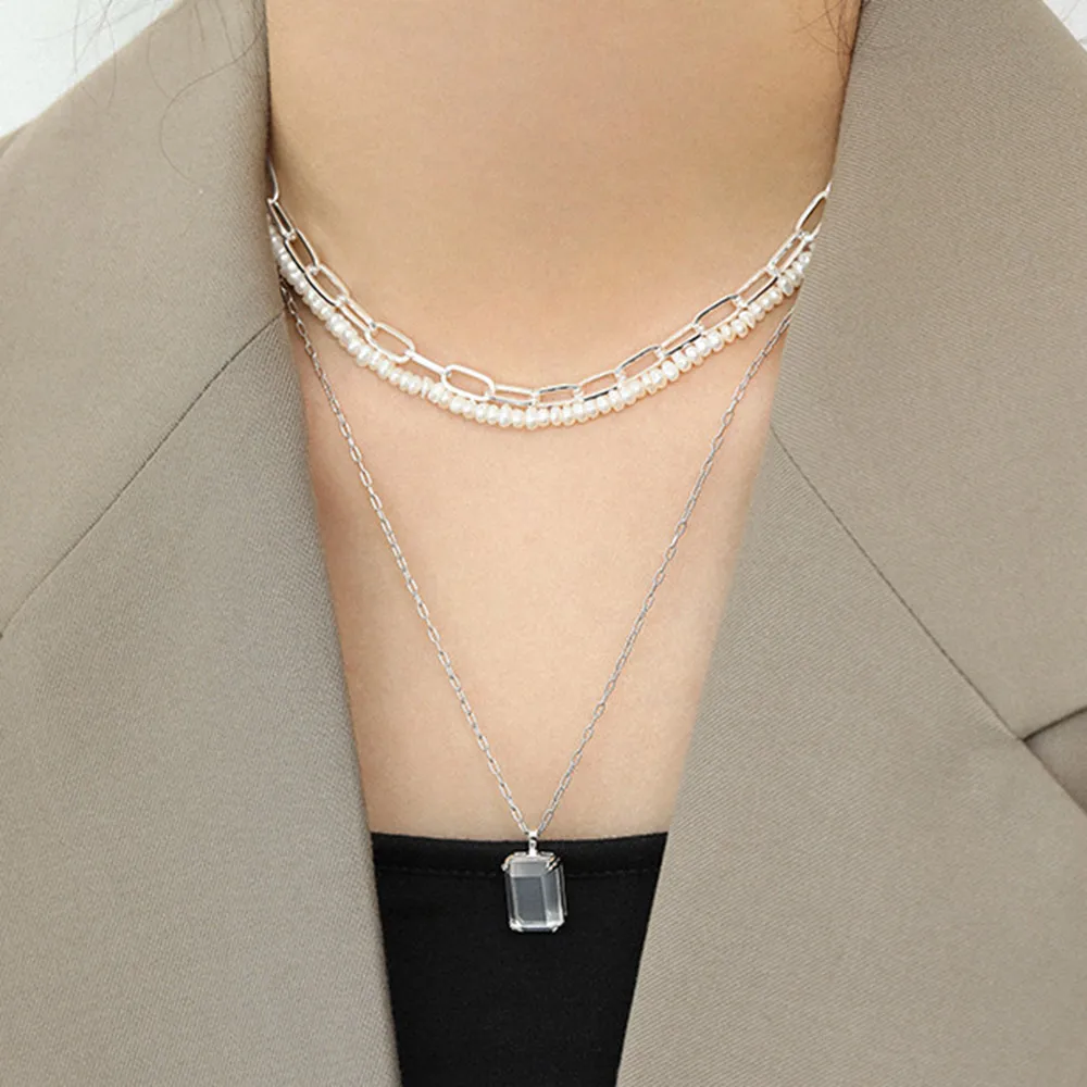 Женское колье с геометрической цепочкой ANDYWEN чокер из стерлингового серебра 925