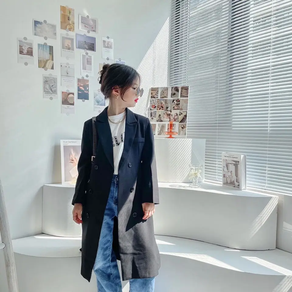 

2022 Autumn New Light Luxury Fashion Boys and Girls Long Mid-length Coat Jacket Boutique Clothing Simple Style