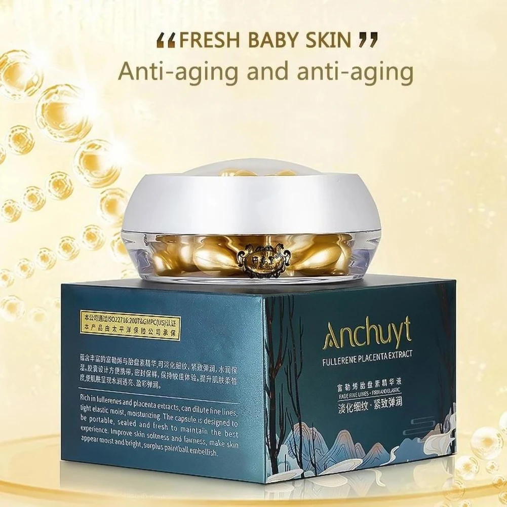 

30 Capsules/Bottle Anti-aging Moisturizing Whitening Face Essence Hydrating Repairing Skin Fullerene Placenta Extract Serum