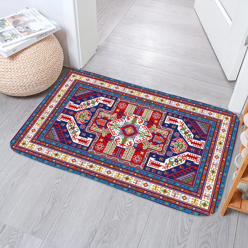 

Boho Persian Rug Pattern Kitchen Bath Entrance Door Mat Coral Velvet Bedroom Mats Anti-Slip Carpet Doormat Absorbent Home Decor