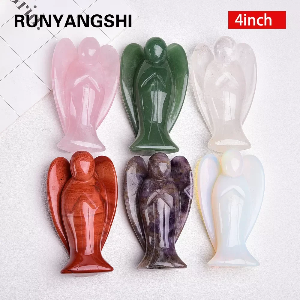 

4inches Carved Natural crystal quartz Gemstone Peace Angel Pocket Guardian Angel Reiki Healing Crystal stone Statue