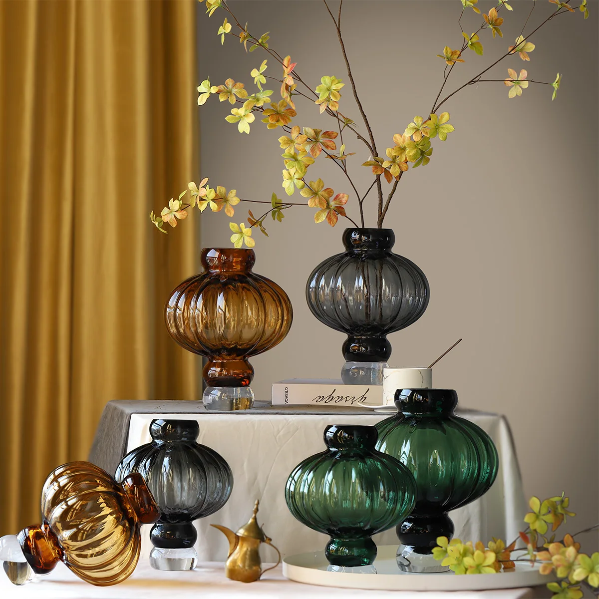 

The New Lantern Glass Vase Transparent Hydroponic Vase Glass Container Living Room Table Flower Arrangement Home Decoration