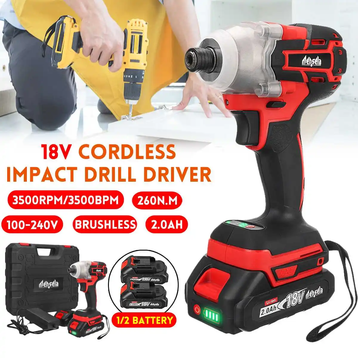 

3500RPM 3 Speeds Brushless Electric Impact Wrench Driver Rechargeable Screwdriver Drill with 2 Batteries for Makita 18V Battery