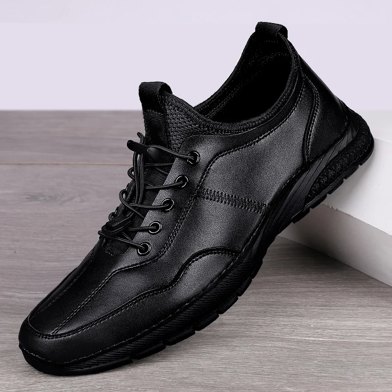 

Pure Black Leather Casual Shoes for Men Sneakers Chaussures Casual En Cuir Sapatos Casuais Masculinos Male Sneaker