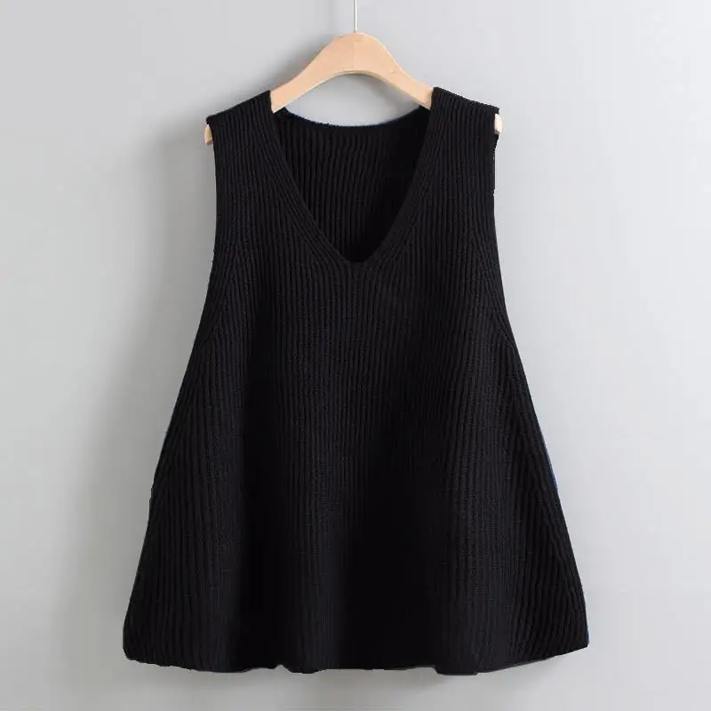 

2022 New Korean Women Knitted Sweater Sleeveless Women Loose Vest Ladies V-Neck Pullover Tops Female Waistcoat Pull Femme T228