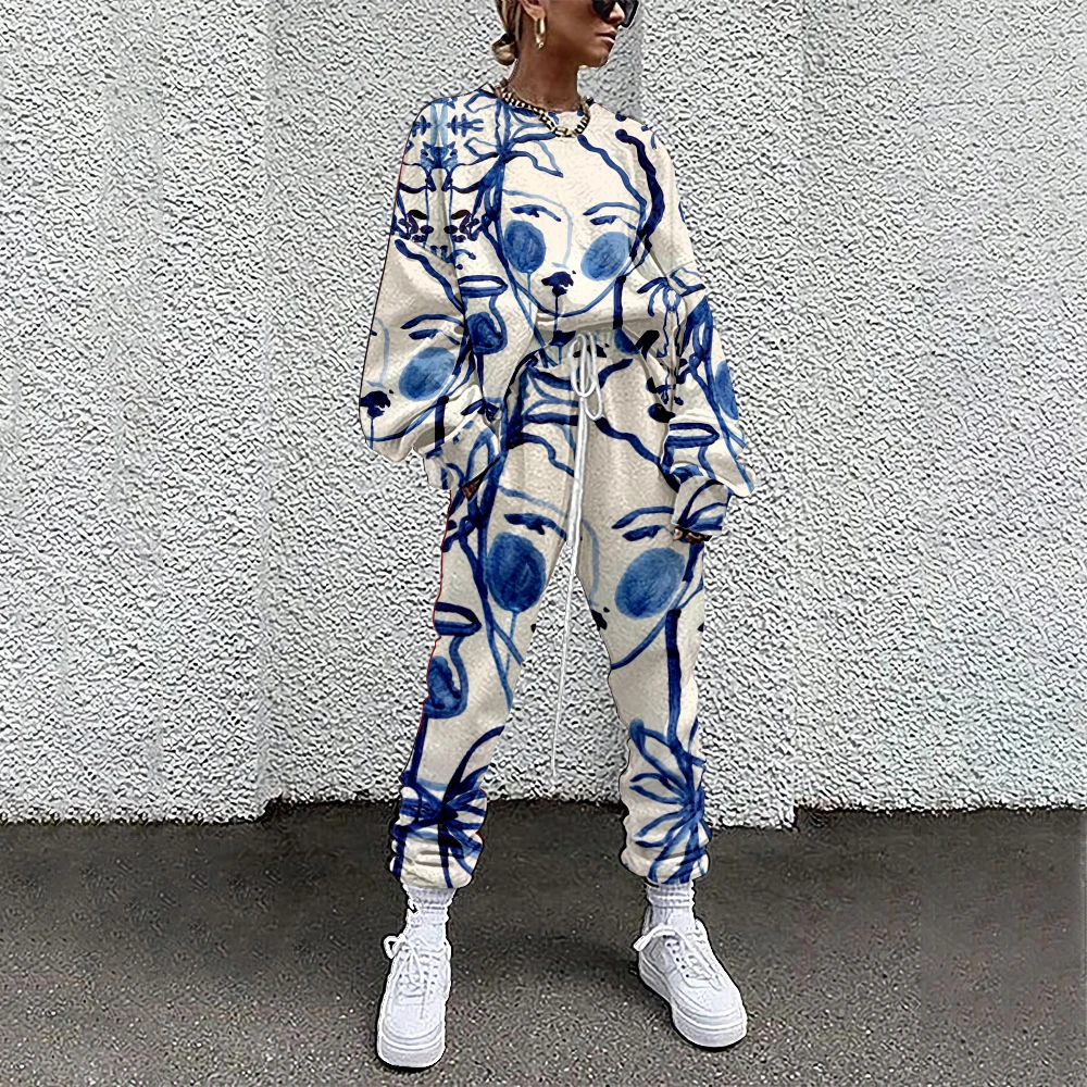 

SOJINM Women 2 Piece Set Suit Outfits Abstract Print Casual Sport Suit Woman Streetwear Set Autumn Women Tracksuit jogging y2k