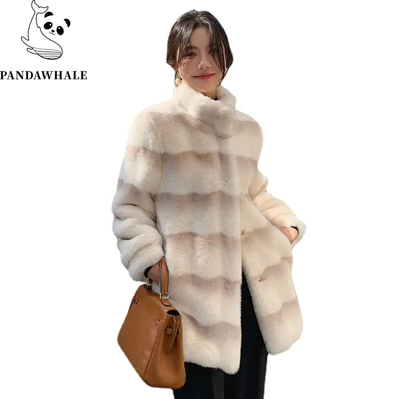 Winter New Loose Long Faux Fur Coat Women Solid Stand Collar Thick Warm Fluffy Jacket Female Clothing Korean Fashion Tops Parkas