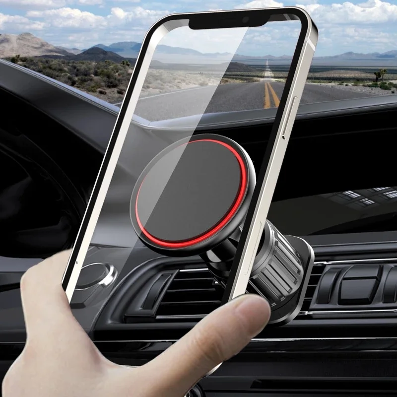 

Универсальный магнитный автомобильный держатель для телефона, крепление с воздушным выходом, зажим, вращающийся на 360 градусов, сильный магнит, автомобильная подставка для GPS для IPhone, Samsung