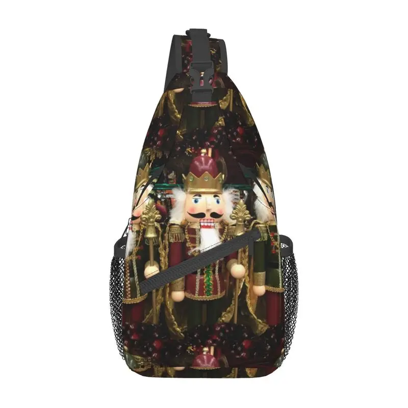 

Fashion Christmas Nutcracker Trio Sling Crossbody Backpack Men Nutcrackers Cartoon Toy Soldier Shoulder Chest Bags for Hiking