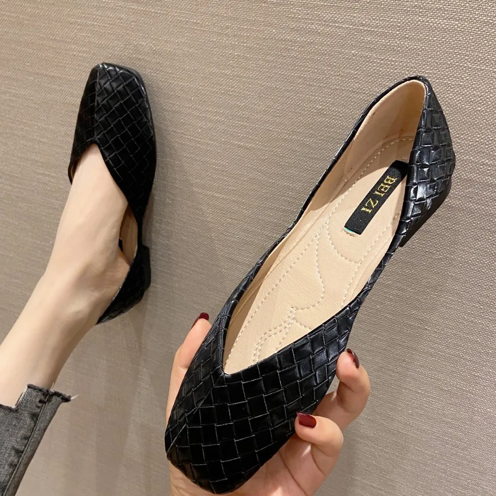 2022 New Arrival Women Casual Loafers Square Toe Slip-On Comfortable Office Ladies Work Driving Party Woman Flat Single Shoes