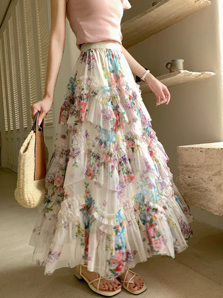 Длинная юбка для женщин с плиссированным узором