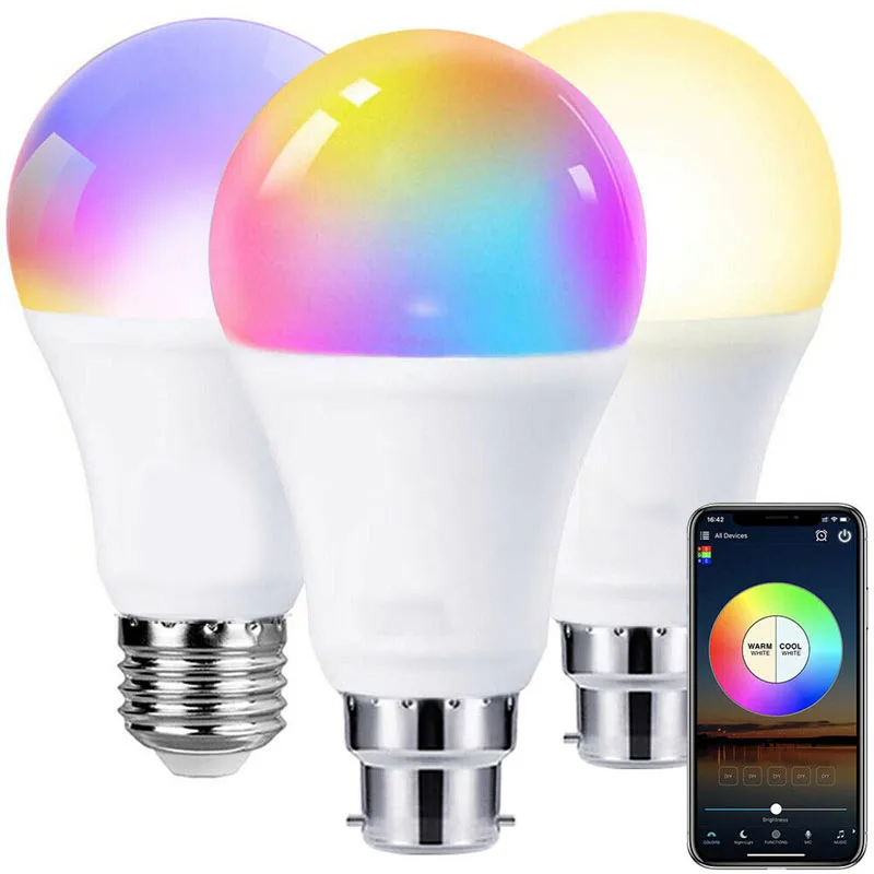 

1PCS E27/B22 LED Lamp Smart Light Bulb 15W WiFi Light Home Assistant Voice Control Color RGB Dimmable