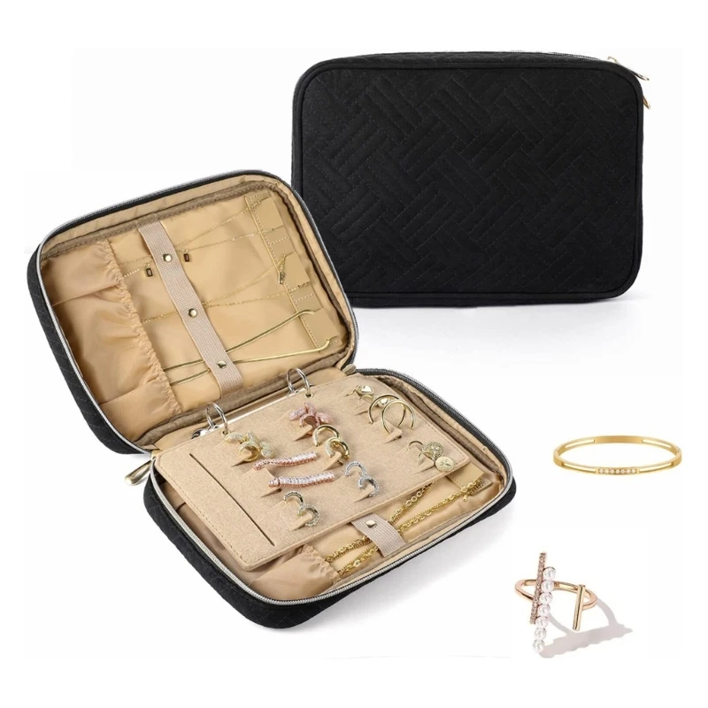

Jewelry Travel Organizer-Case Jewelry Storage Book Ring Binder Jewelry Bag Booklet Zipper Pouch Bag for Necklace Earring